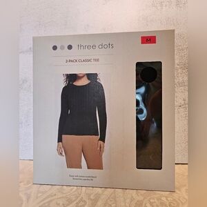 Three Dots 2-Pack Classic Tee, Long Sleeves, Black, Medium, NWT